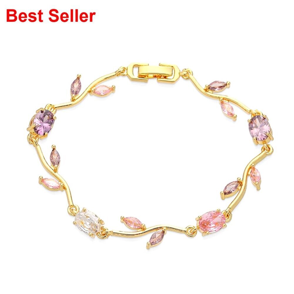 Gold Plated Tennis Bracelet with Cubic Zirconia Floral Design